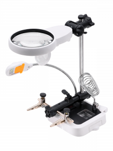 Третья рука для пайки с подсветкой, универсальный держатель на подставке с лупой 2 руки Орбита OT-INL62